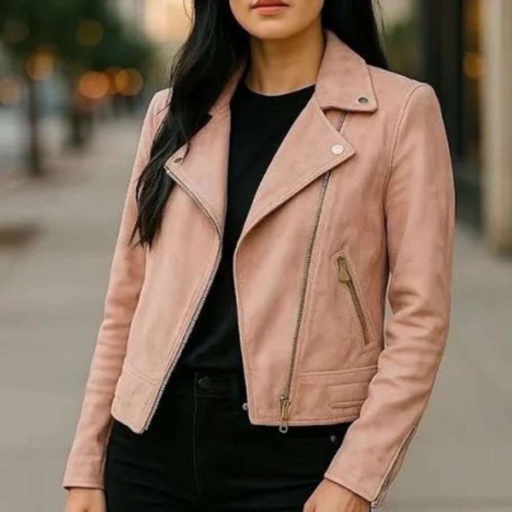 Blank NYC Pink Faux Leather Cropped Moto Jacket Blush XS